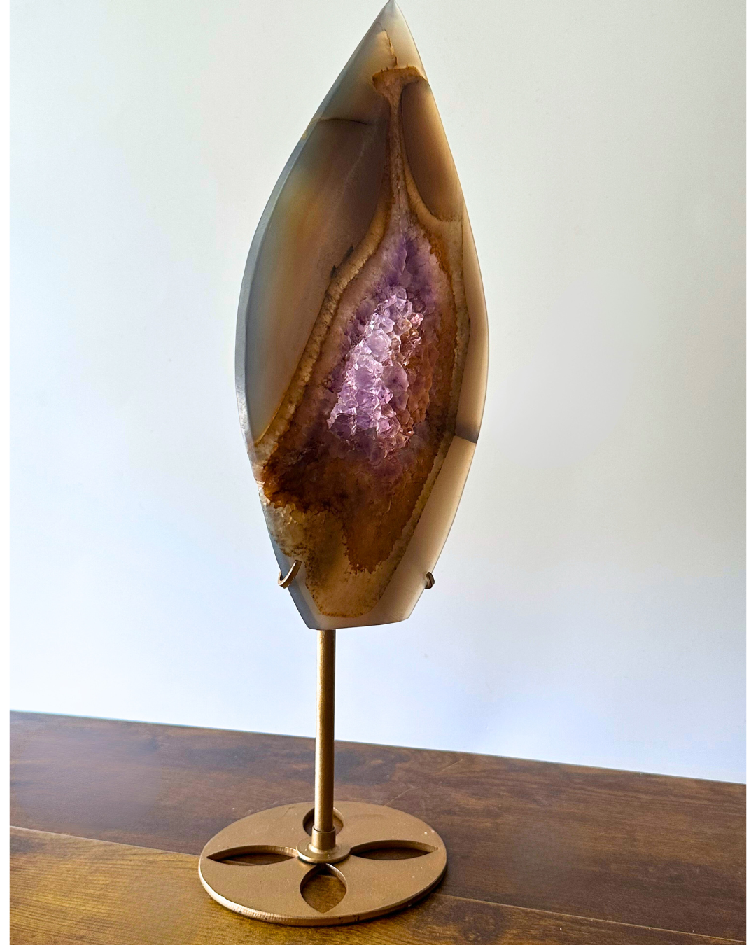 Druzy Agate with Amethyst Flame with Stand