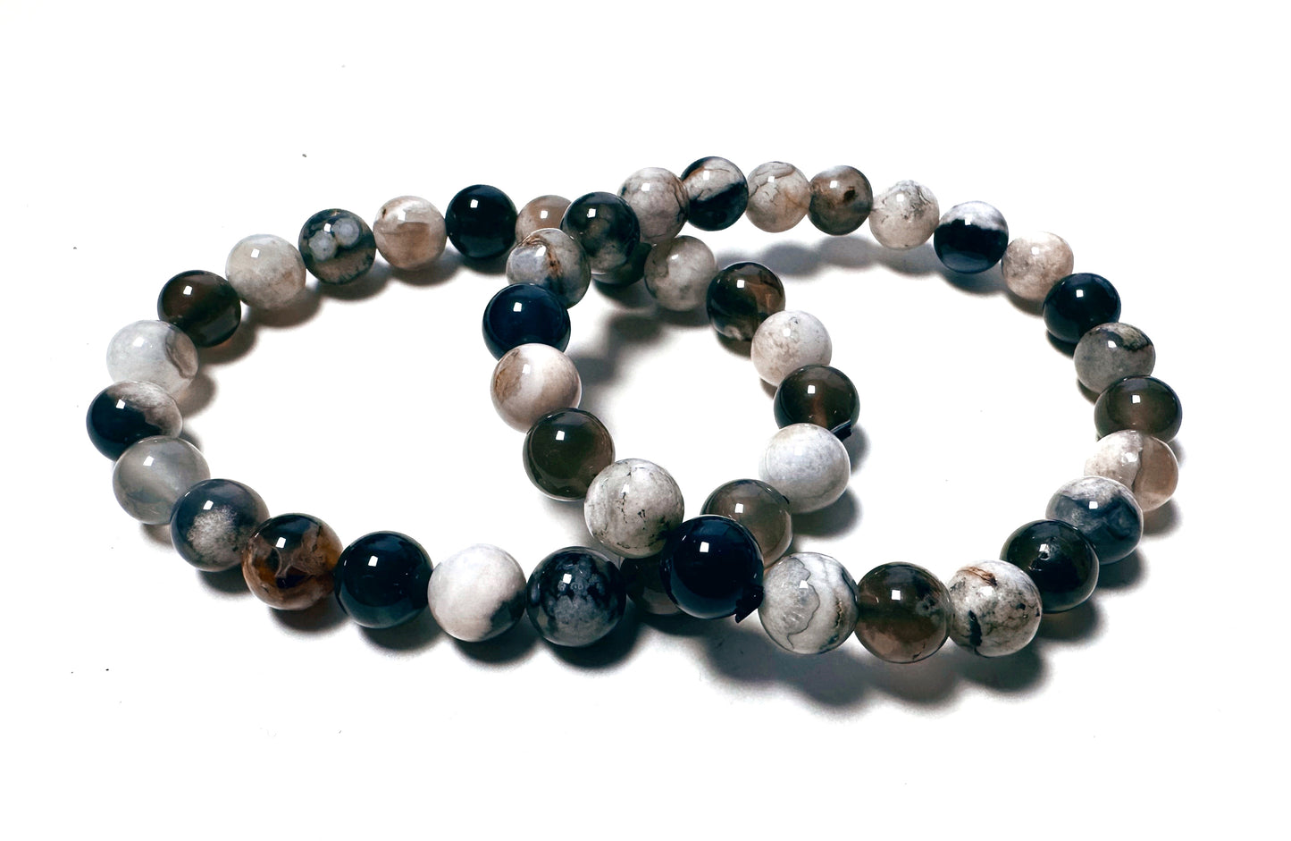 Black Flower Agate Beaded Bracelet