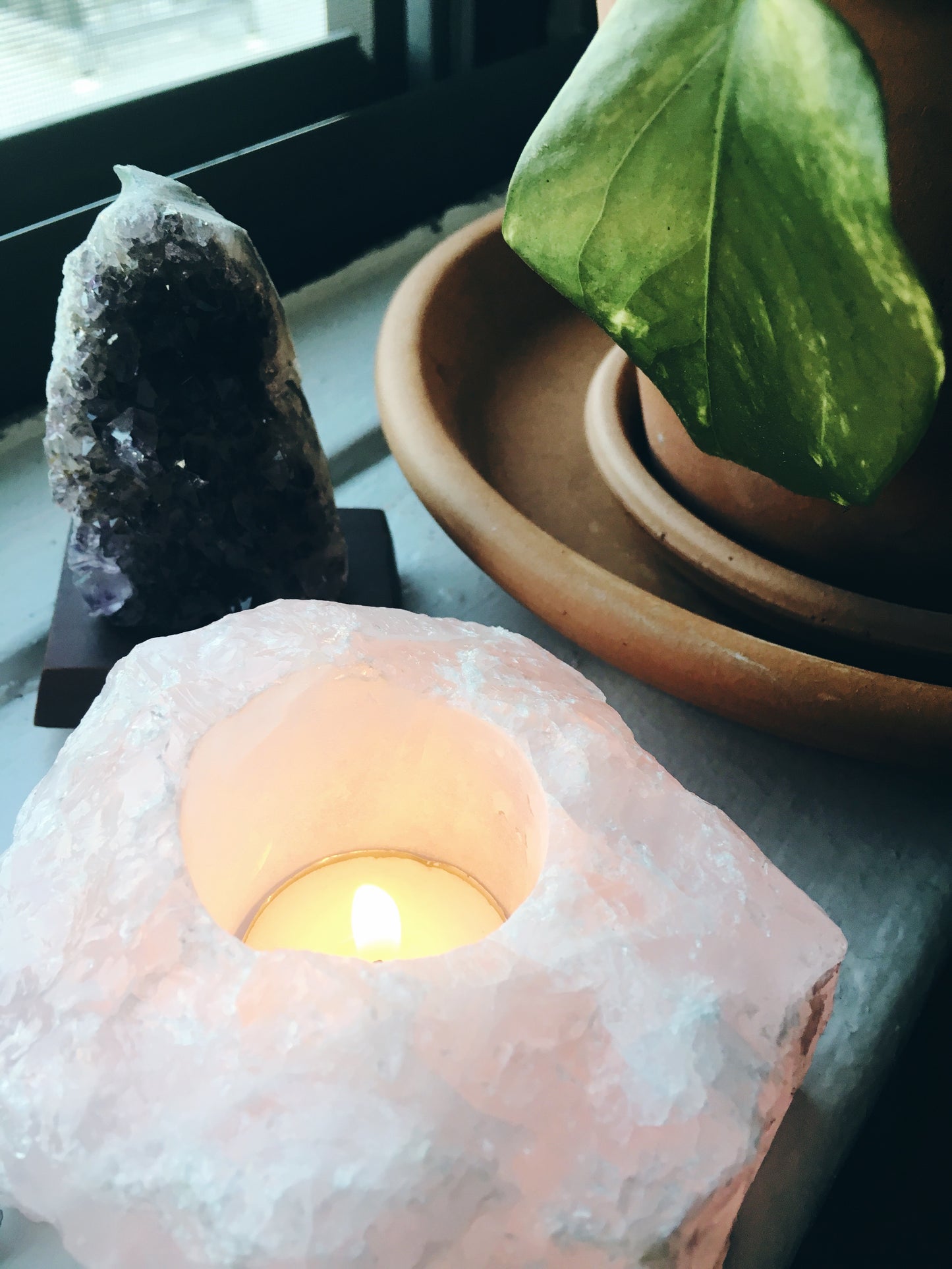 Rose Quartz Tea Light Holder - Luni