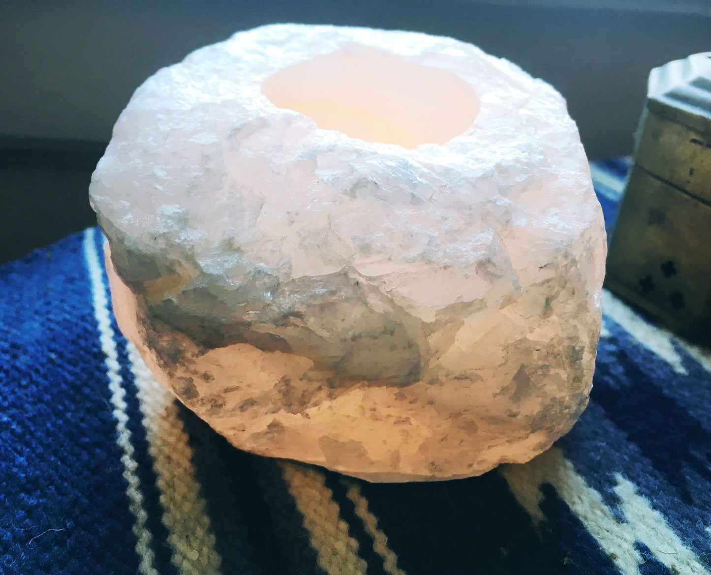 Clear Quartz Tea Light Candle Holder - Luni