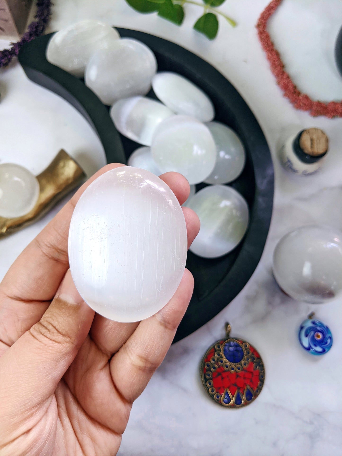 Selenite Palm Stones