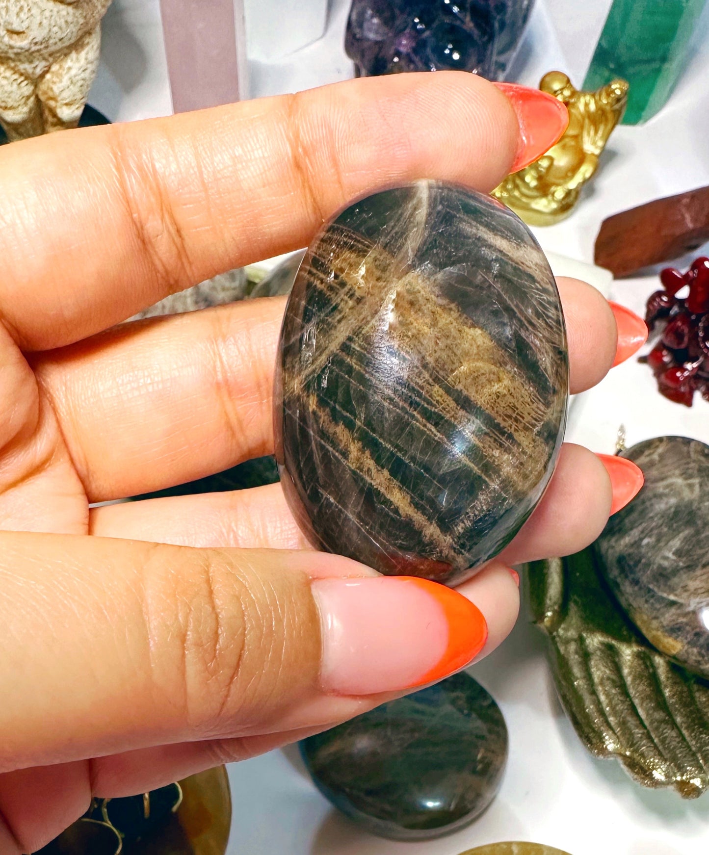Black Moonstone Palm Stones