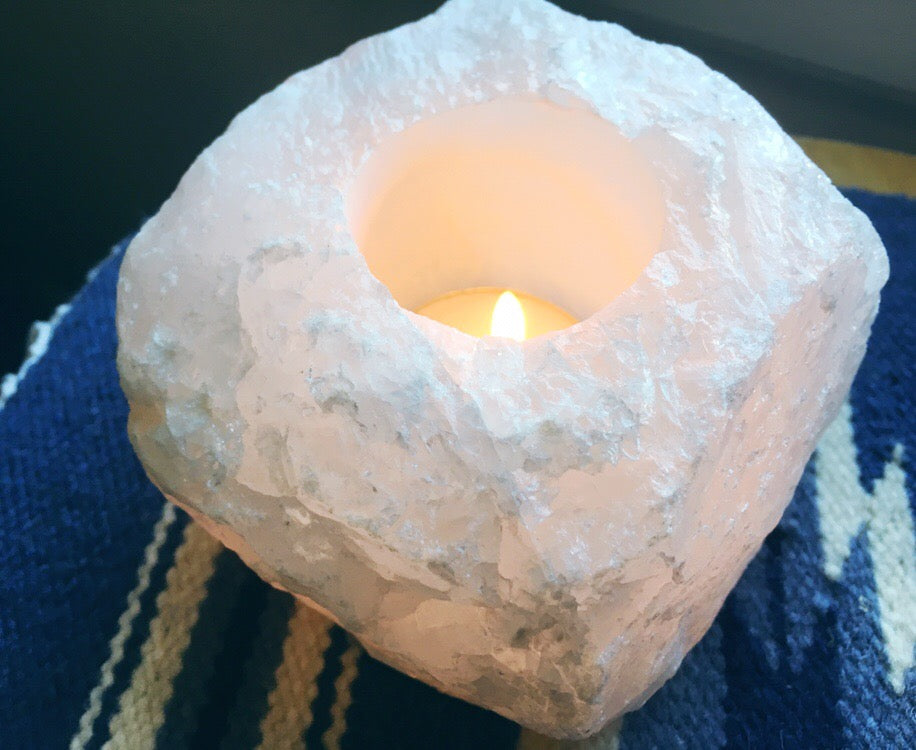 Clear Quartz Tea Light Candle Holder - Luni