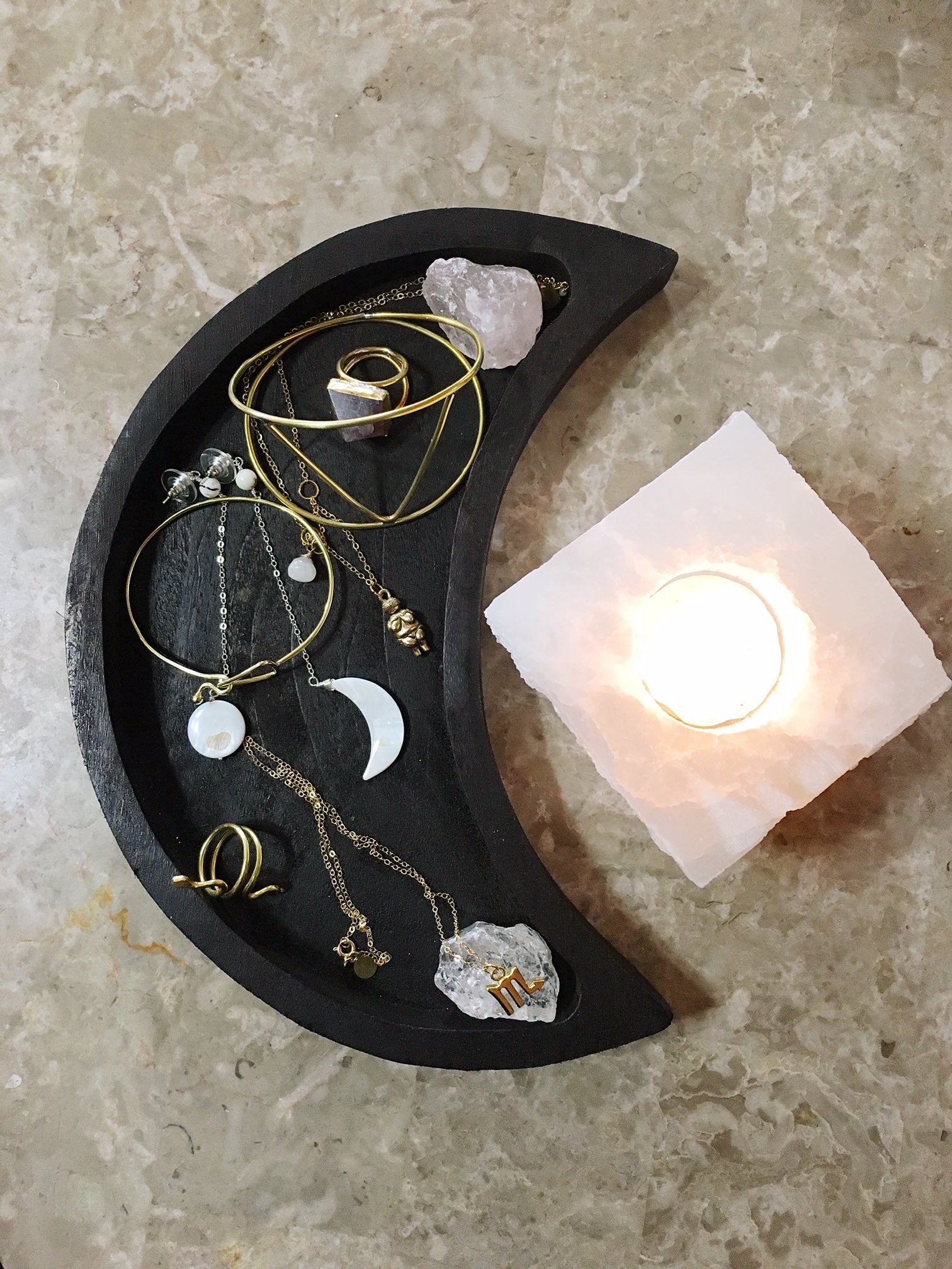 Crescent Moon Tray and 7 day Crystal Set - Luni