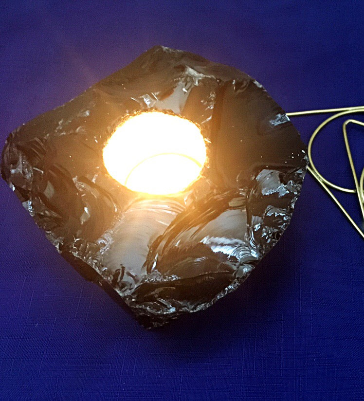 Obsidian Tea Light Candle Holder - Luni