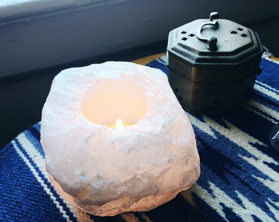 Clear Quartz Tea Light Candle Holder - Luni