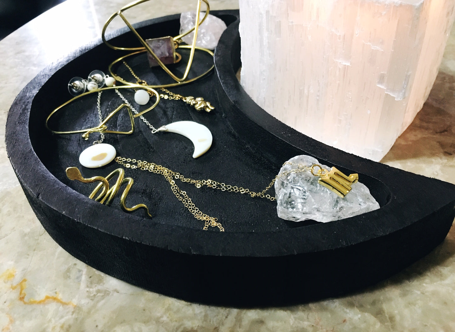 Crescent Moon Tray and 7 day Crystal Set - Luni