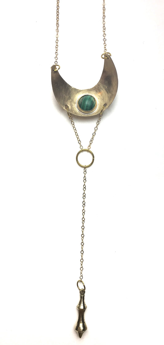 Malachite Pendulum Lariat Necklace - Luni