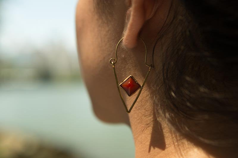 Carnelian Triangle Earrings - Luni